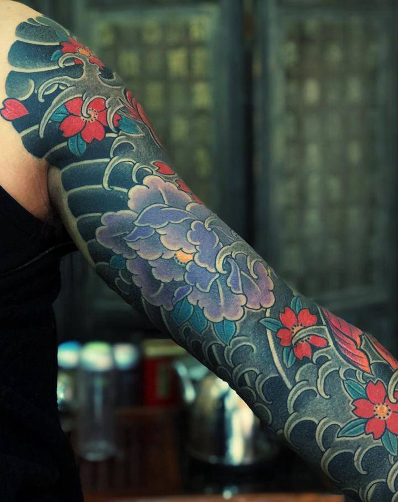 锦鲤覆盖恢复中～纹身图片_老传统纹身图案