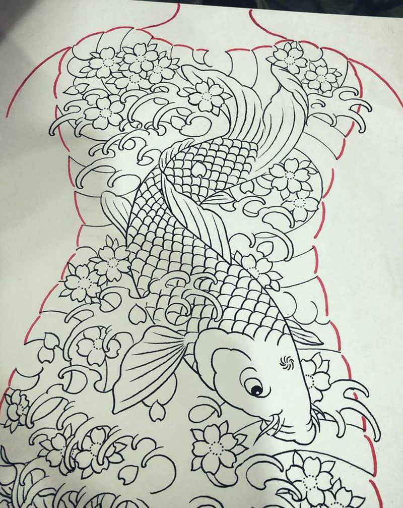 习作·锦鲤繪纹身图片_老传统纹身图案