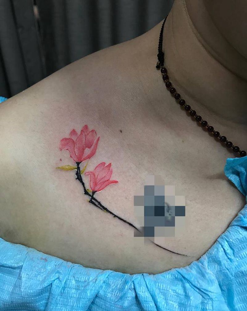 锁骨添加小清新纹身图片_胸部水墨纹身图案