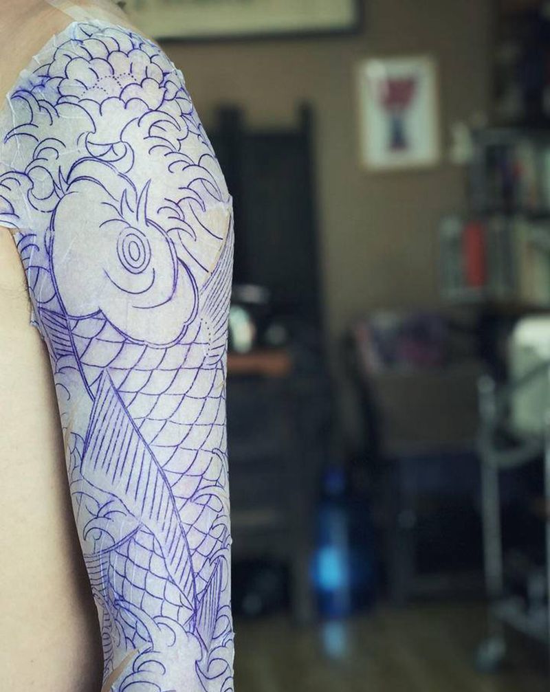 传统锦鲤上身~纹身图片_老传统纹身图案