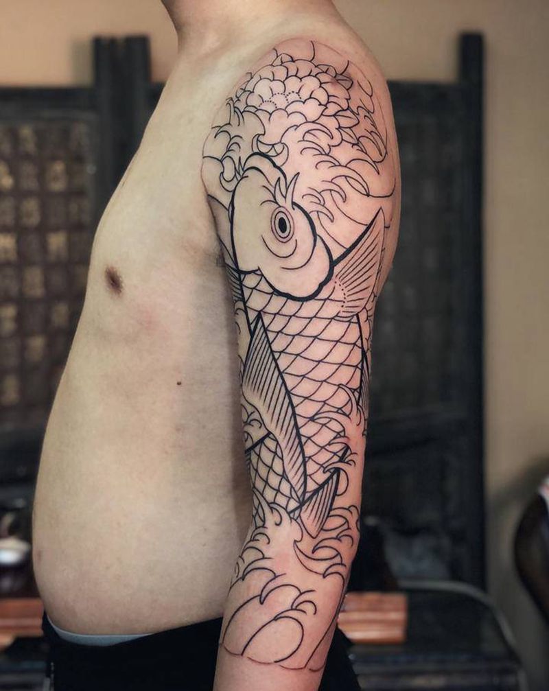 七分袖·锦鲤纹身图片_老传统纹身图案