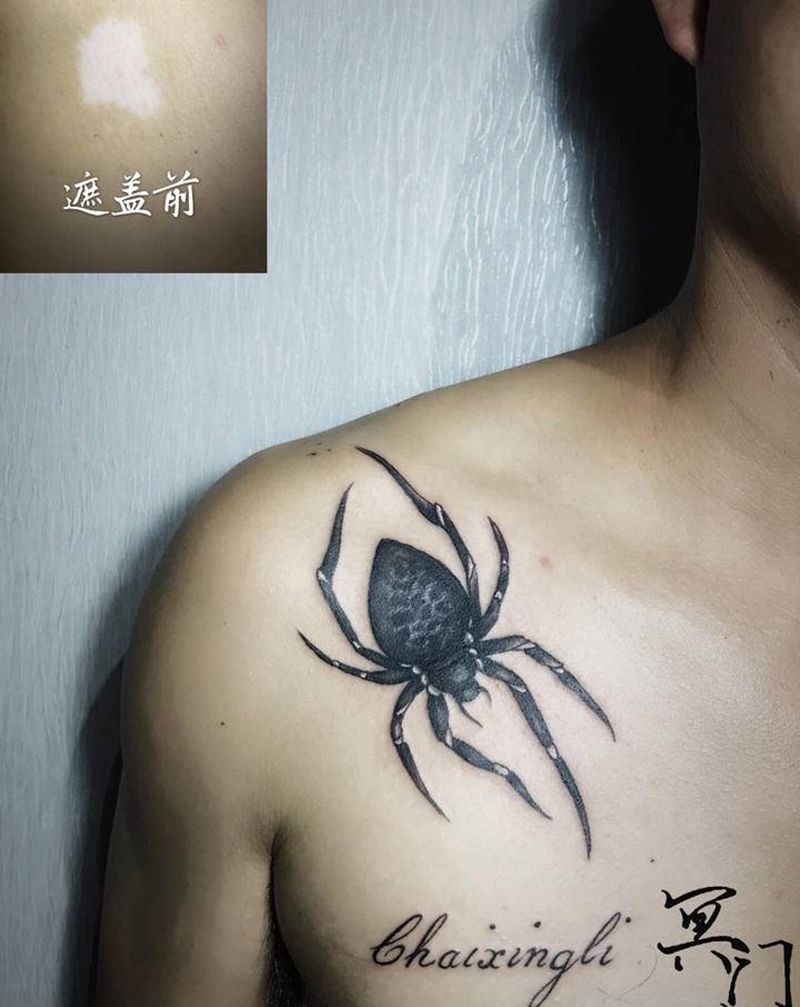 遮盖纹身图片_肩部蜘蛛纹身图案