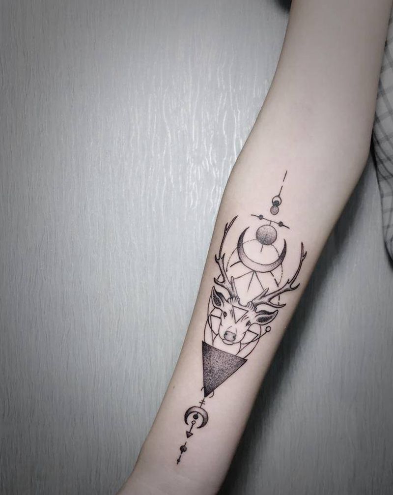 几何  麋鹿纹身图片_手臂几何麓纹身图案