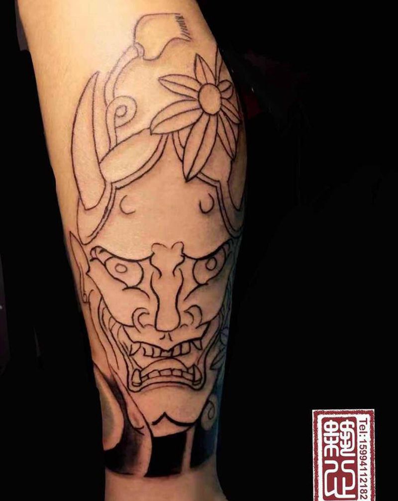 般若纹身图片_腿部老传统纹身图案