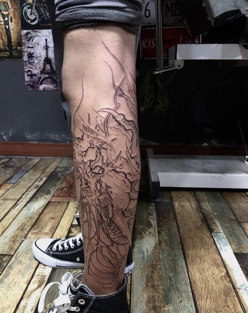 包小腿纹身图片_腿部新传统纹身图案