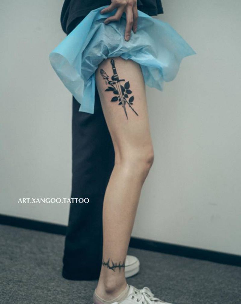 腿纹身图片_腿部纹身图案