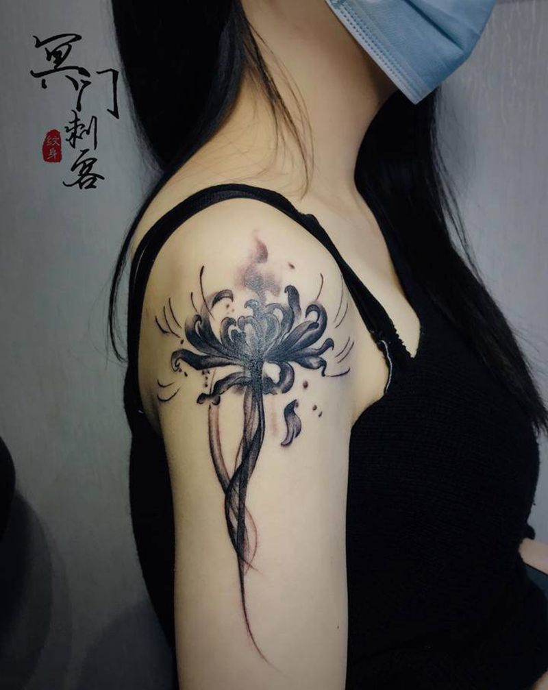 彼岸花纹身图片_手臂水墨纹身图案