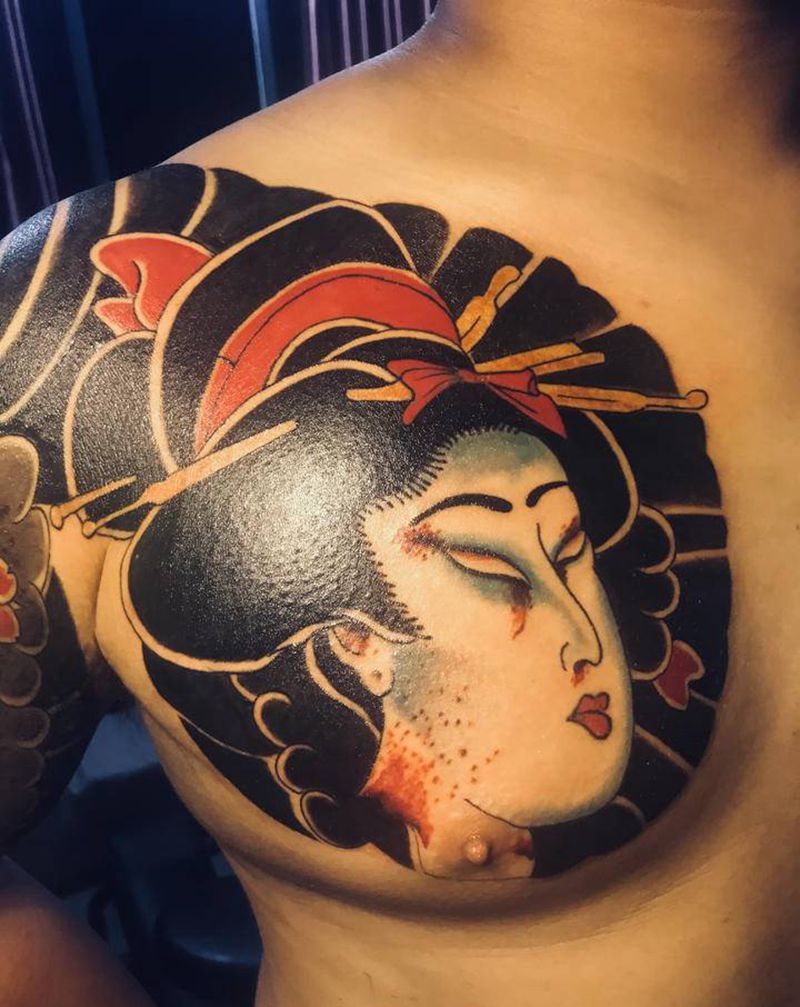 老传统生首半甲纹身图片_老传统纹身图案