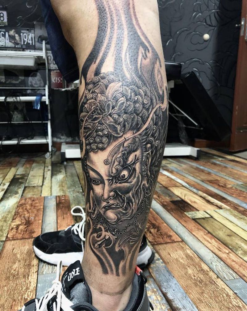 佛纹身图片_腿部新传统纹身图案