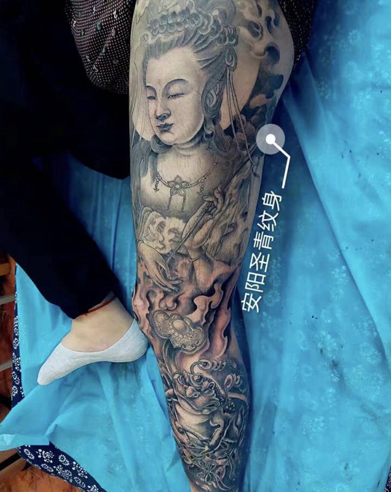 花腿纹身图片_新传统纹身图案