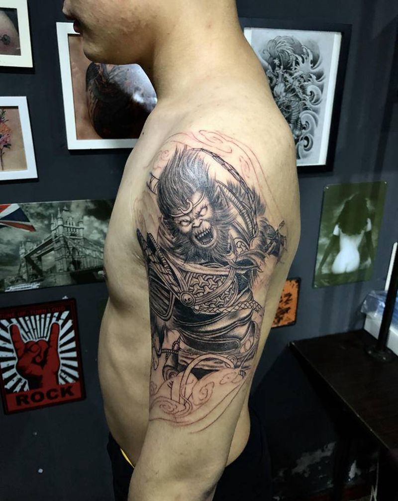 大圣未完成纹身图片_手臂新传统纹身图案