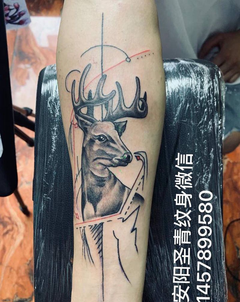 鹿纹身图片_老传统纹身图案