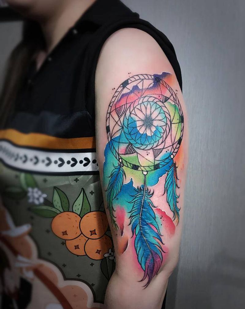 捕梦网纹身图片_手臂水彩捕梦网纹身图案