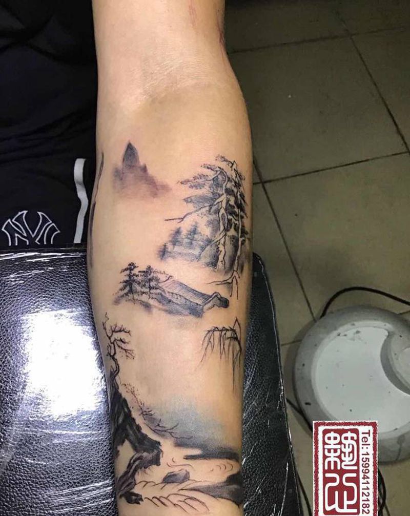 下次做颜色晕染纹身图片_手臂水墨纹身图案