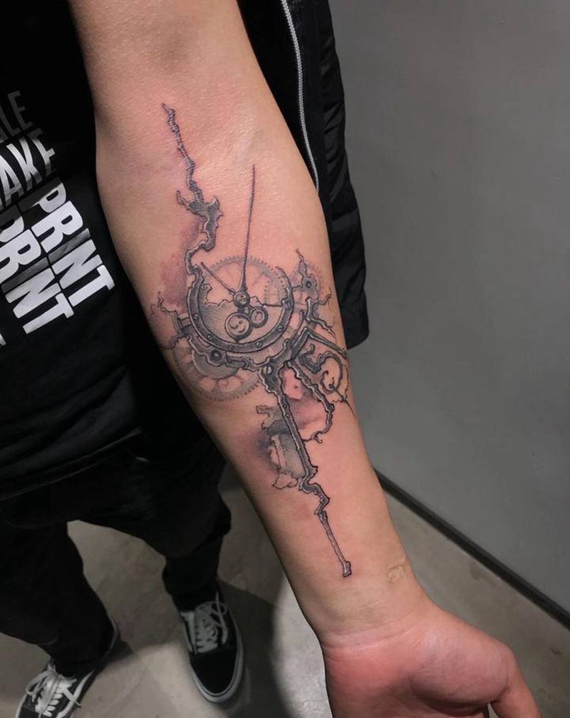 时间纹身图片_手臂欧美写实点刺纹身图案