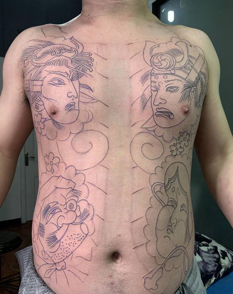 前胸纹身图片_新传统纹身图案