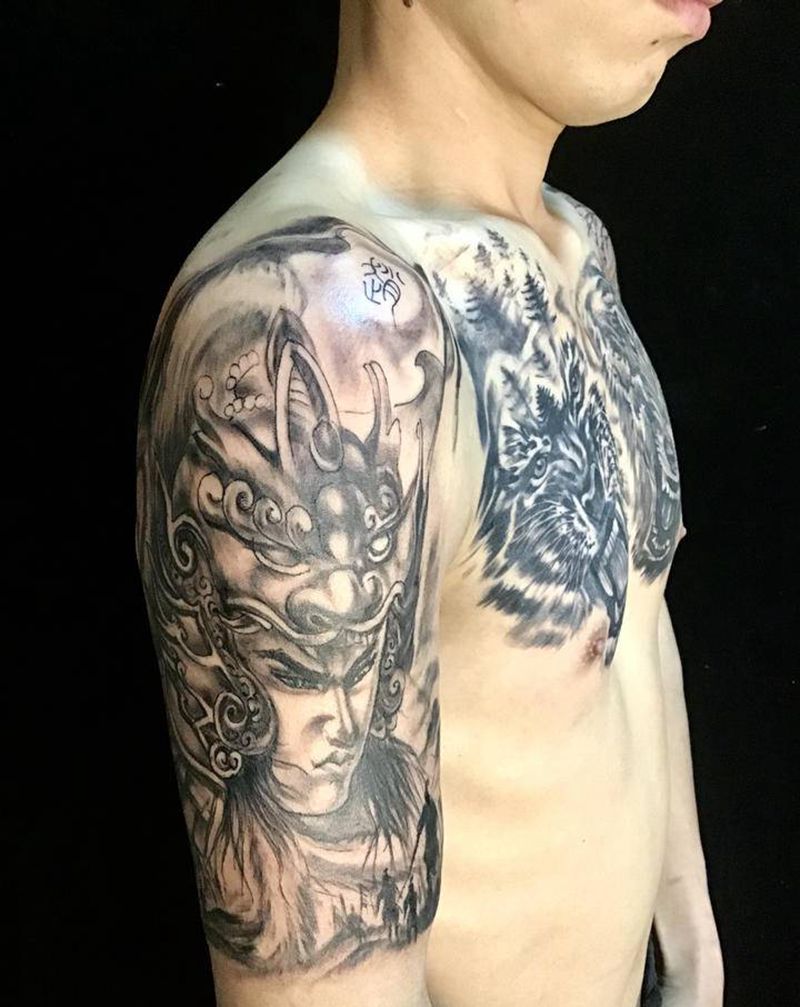 赵云纹身图片_肩部手臂新传统纹身图案