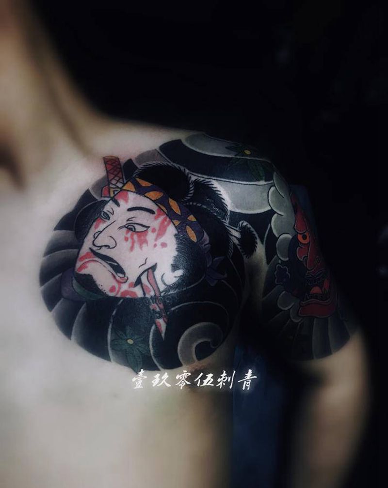 半甲纹身纹身图片_胸部手臂老传统纹身图案