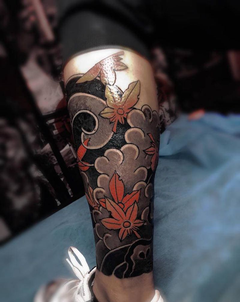 老传统小腿纹身图片_腿部老传统纹身图案