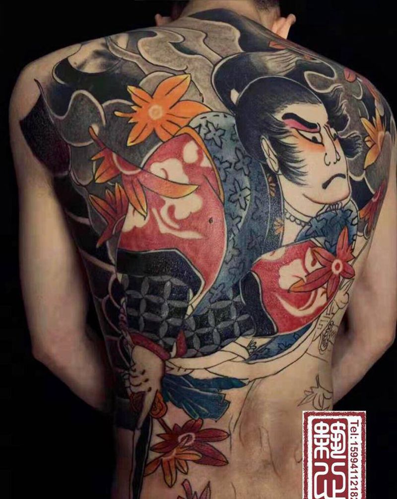 老传统满背，未完成纹身图片_背部老传统纹身图案