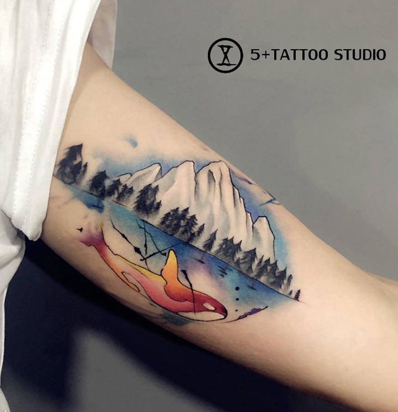 遮盖纹身图片_手臂水彩纹身图案