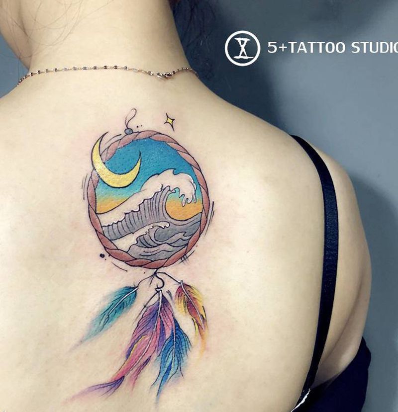 捕梦网纹身图片_背部New School纹身图案