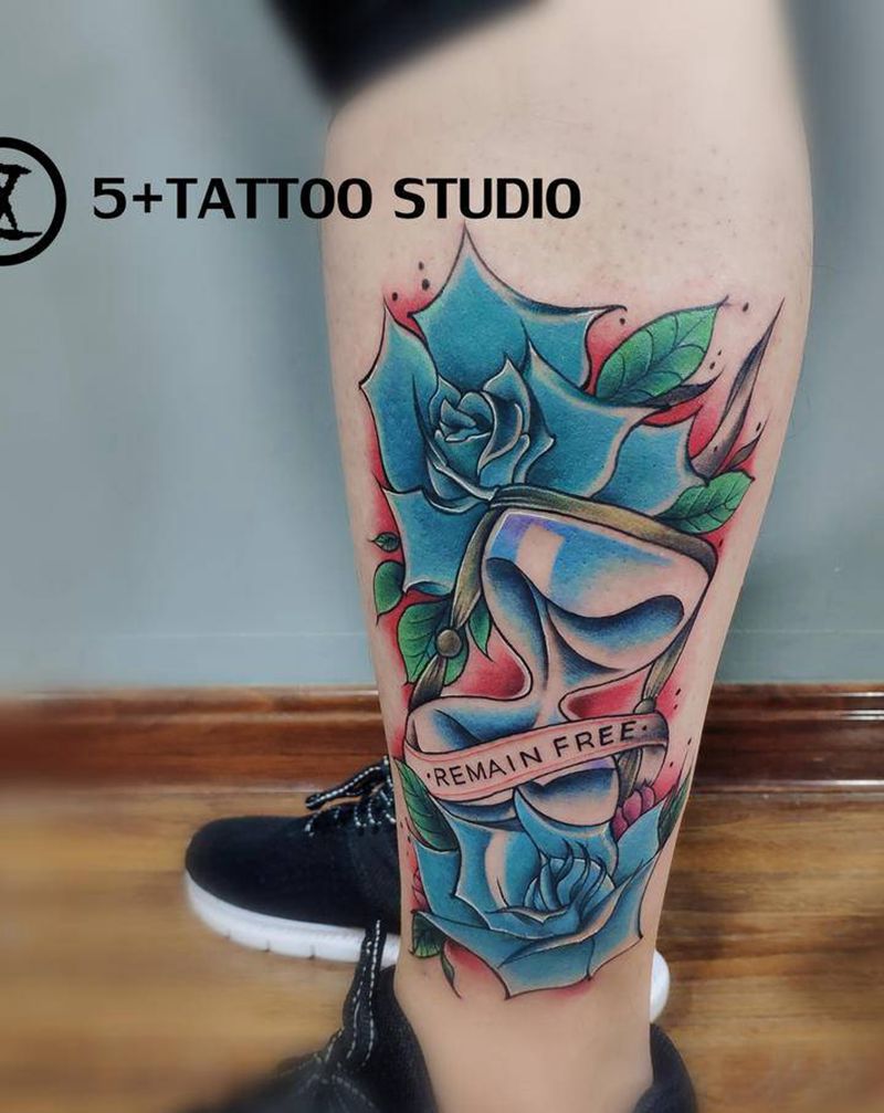 时间纹身图片_腿部New School纹身图案