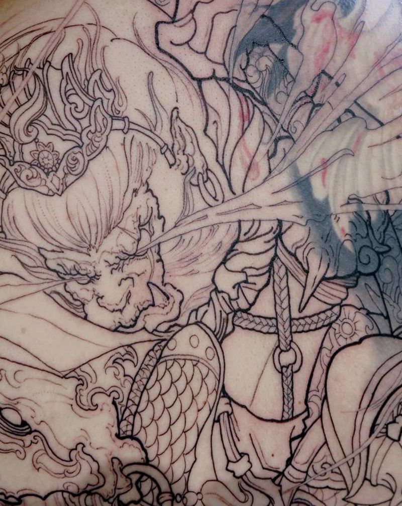 大圣归来纹身图片_背部新传统悟空大圣纹身图案