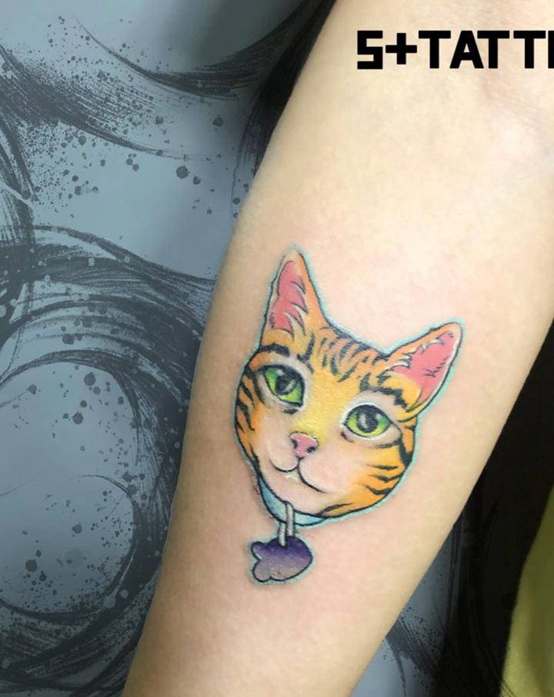 小猫咪遮盖纹身图片_手臂New School纹身图案