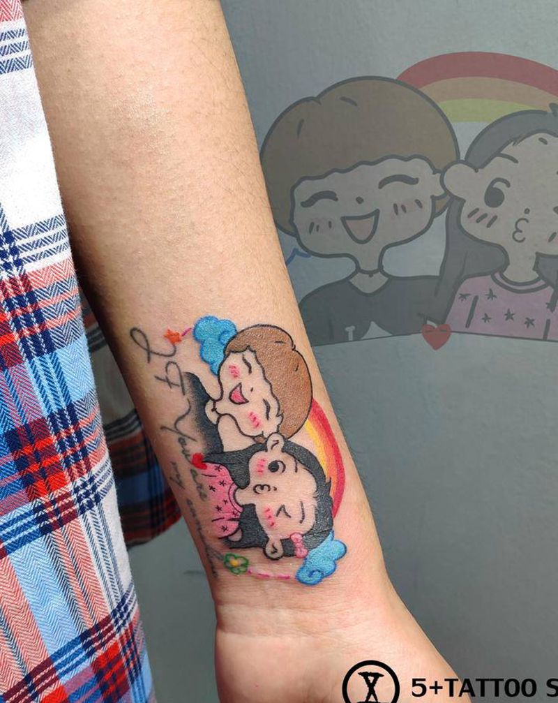 母女小卡通纹身图片_手臂New School纹身图案