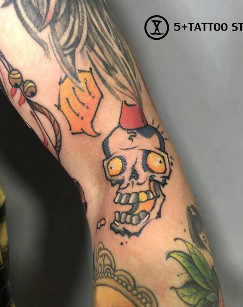 骷髅头纹身图片_手臂New School纹身图案