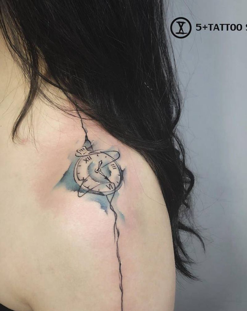 时光慢些吧纹身图片_肩部水彩纹身图案