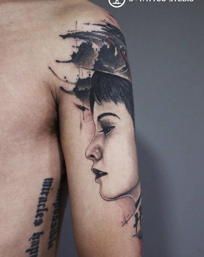 遮盖纹身图片_手臂欧美写实点刺纹身图案