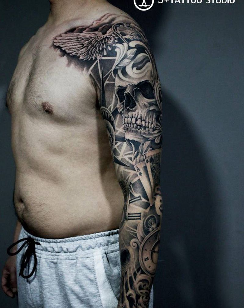 自由纹身图片_手臂欧美写实点刺纹身图案