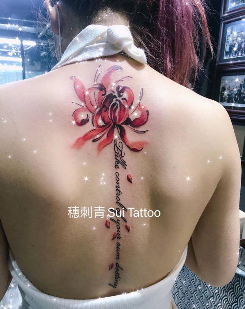 彼岸花纹身图片_背部水墨纹身图案
