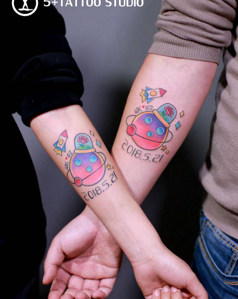 情侣小纹身纹身图片_手臂New School纹身图案