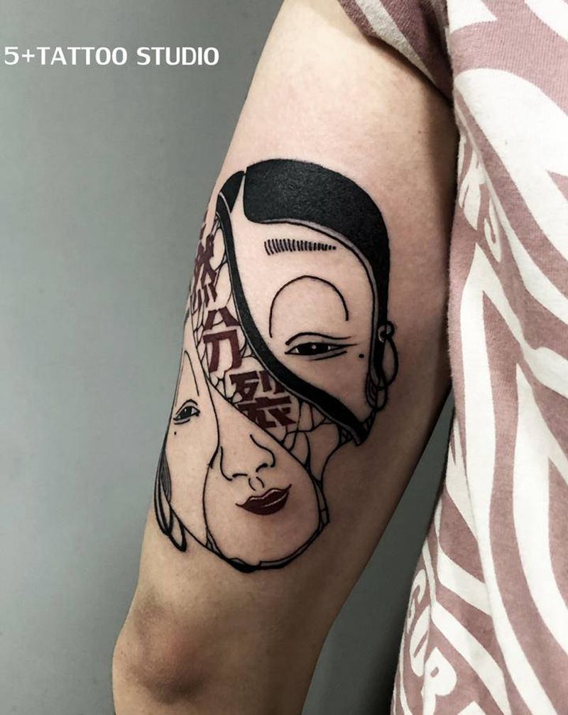 突然分裂纹身图片_手臂老传统纹身图案