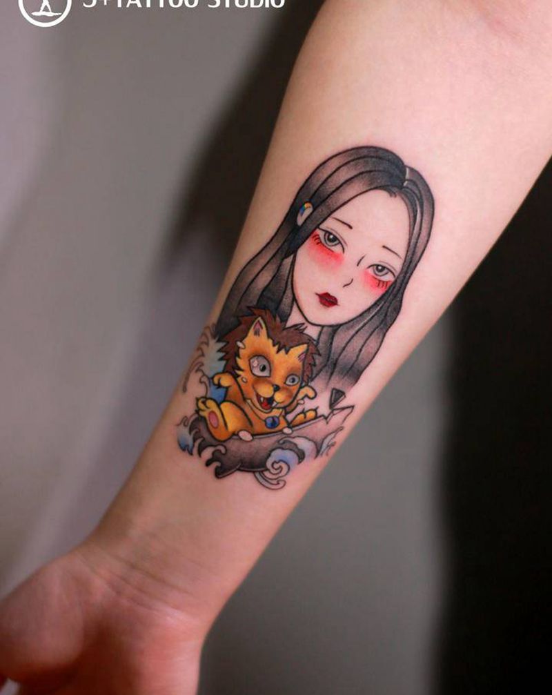 卡通肖像纹身图片_手臂New School纹身图案