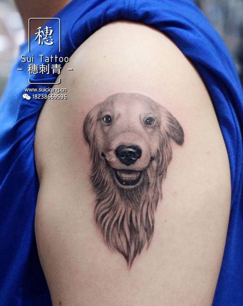 宠物 猫狗纹身图片_手臂腿部欧美写实点刺猫狗宠物纹身图案