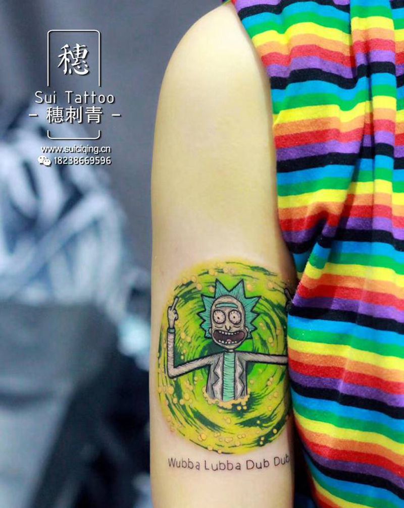 瑞克和莫蒂纹身图片_手臂腿部New School欧美写实瑞克莫蒂彩色纹身图案