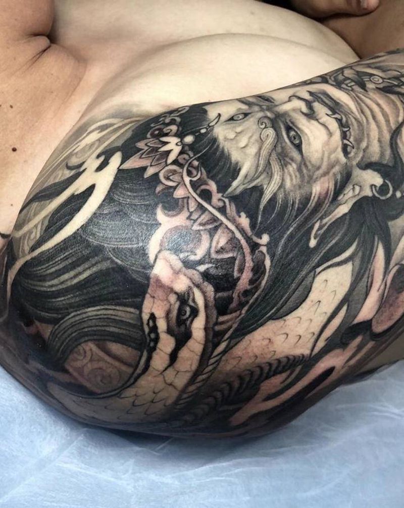 冥王纹身图片_手臂腿部新传统老传统冥王蛇不动冥王纹身图案