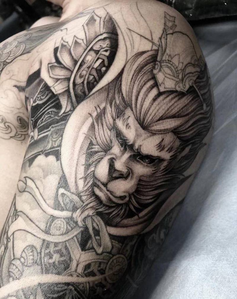 齐天大圣纹身图片_手臂腿部新传统老传统猴齐天大圣纹身图案