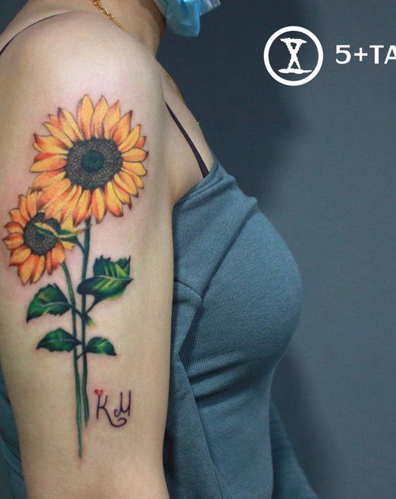 向日葵纹身图片_手臂New School纹身图案