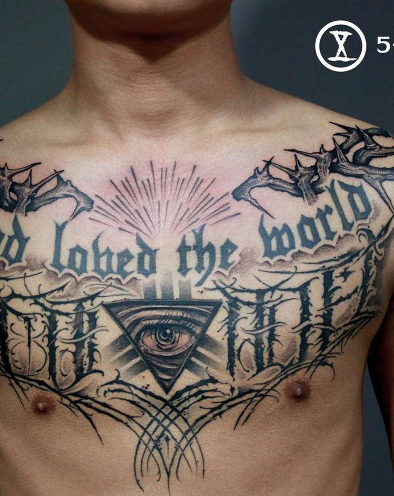 添加纹身图片_胸部花体字纹身图案