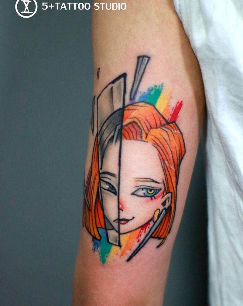 心情少女纹身图片_手臂New School纹身图案