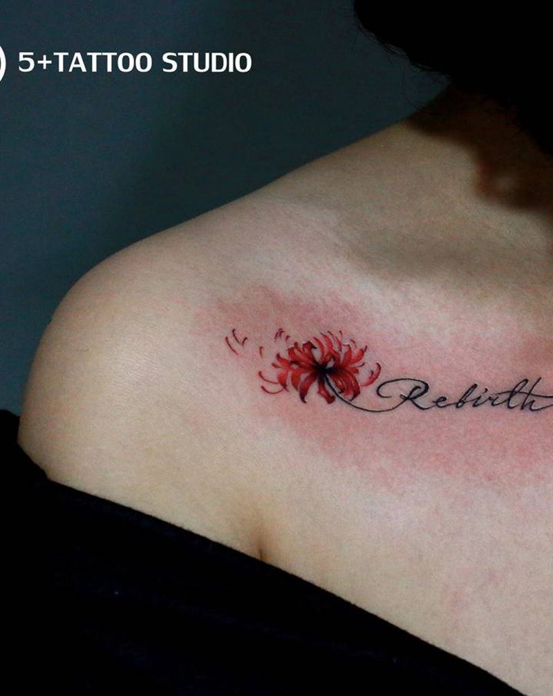 彼岸花纹身图片_肩部水彩纹身图案