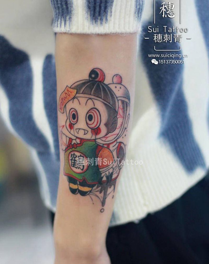大饺子纹身图片_手臂New School纹身图案