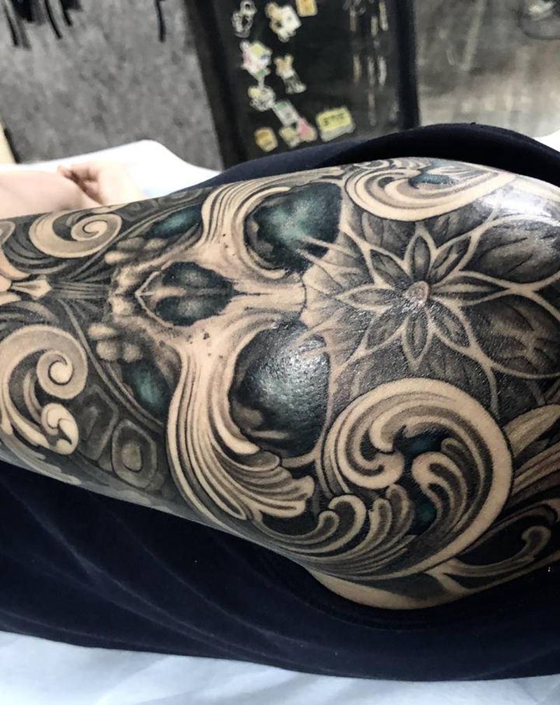 骷髅纹身图片_手臂欧美写实纹身图案