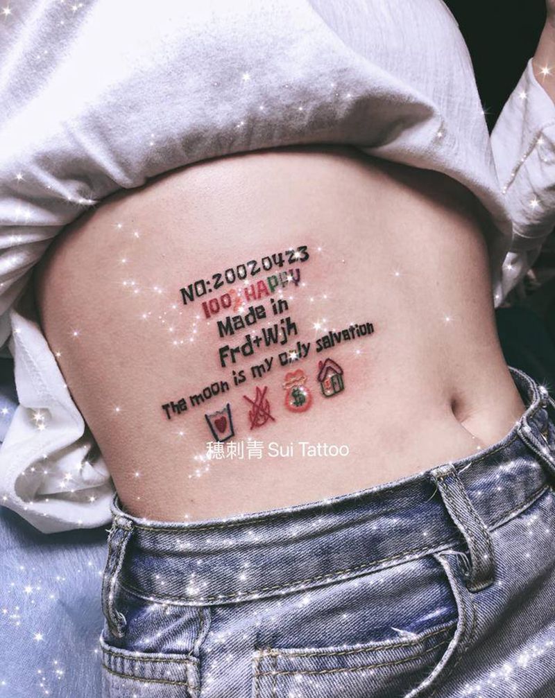 侧腰英文纹身图片_腰部英文纹身图案