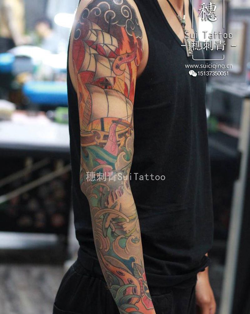 School花臂纹身图片_手臂New School纹身图案